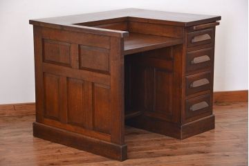 アンティーク家具　和製アンティーク　古いナラ材の重厚で上質な高級片袖机