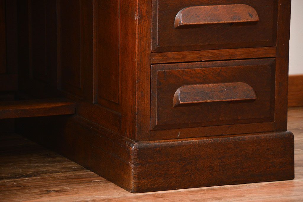 アンティーク家具　和製アンティーク　古いナラ材の重厚で上質な高級片袖机