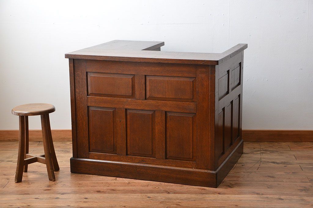 アンティーク家具　和製アンティーク　古いナラ材の重厚で上質な高級片袖机