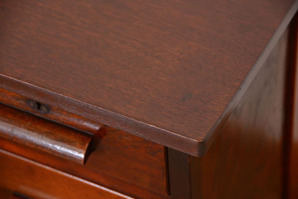 レトロ家具　昭和レトロ　古いナラ材の上品なアンティークデスク(片袖机)