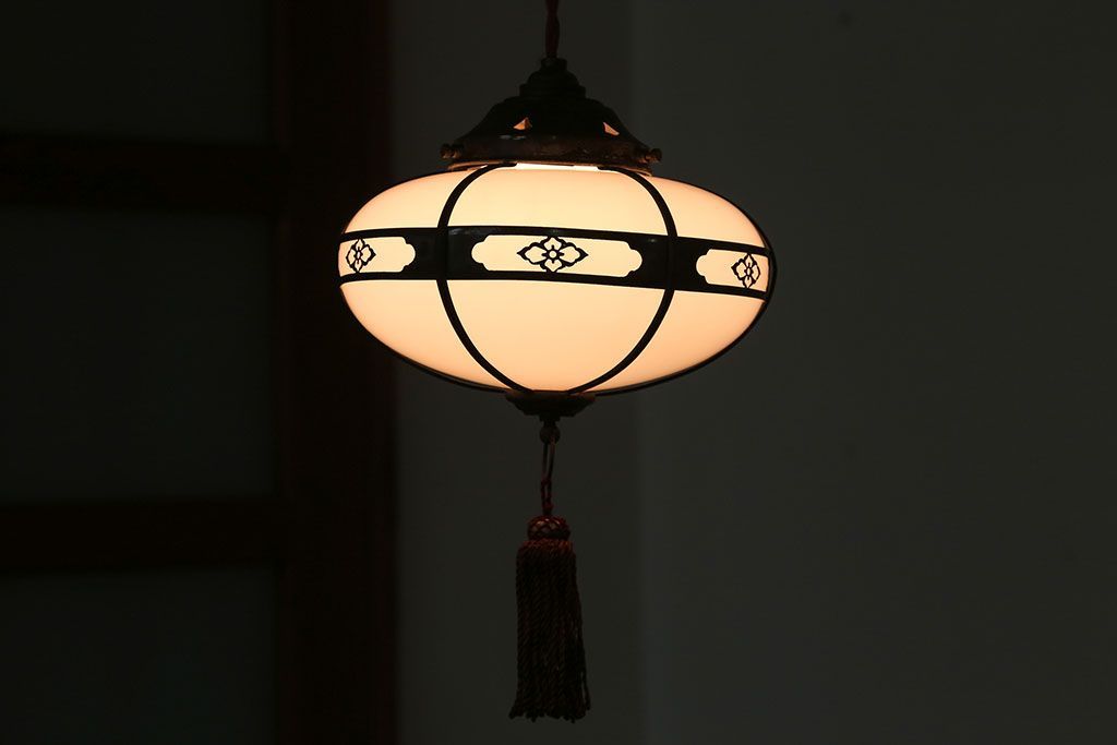 アンティーク　銅の装飾が素敵な雪洞(ぼんぼり)吊り下げ照明