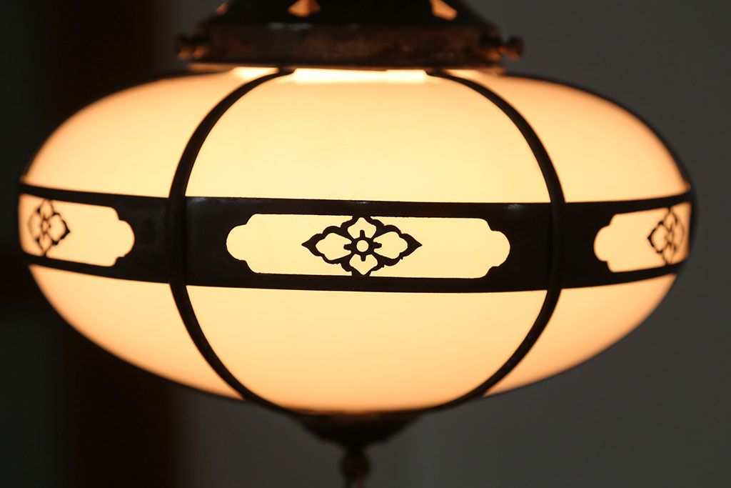 アンティーク　銅の装飾が素敵な雪洞(ぼんぼり)吊り下げ照明