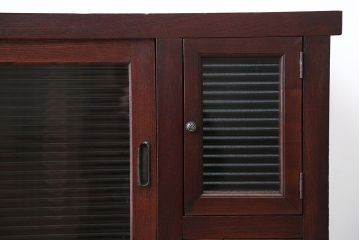 アンティーク家具　古民具・骨董　モールガラス入り!前面欅材の和製アンティーク収納棚