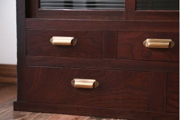 アンティーク家具　古民具・骨董　モールガラス入り!前面欅材の和製アンティーク収納棚