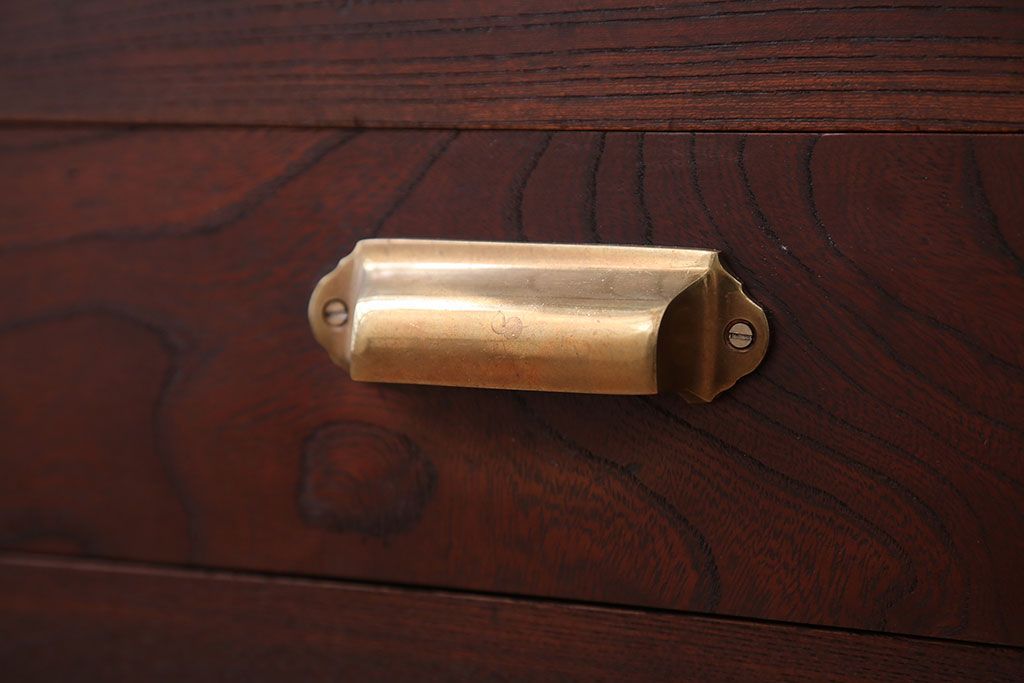 アンティーク家具　古民具・骨董　モールガラス入り!前面欅材の和製アンティーク収納棚