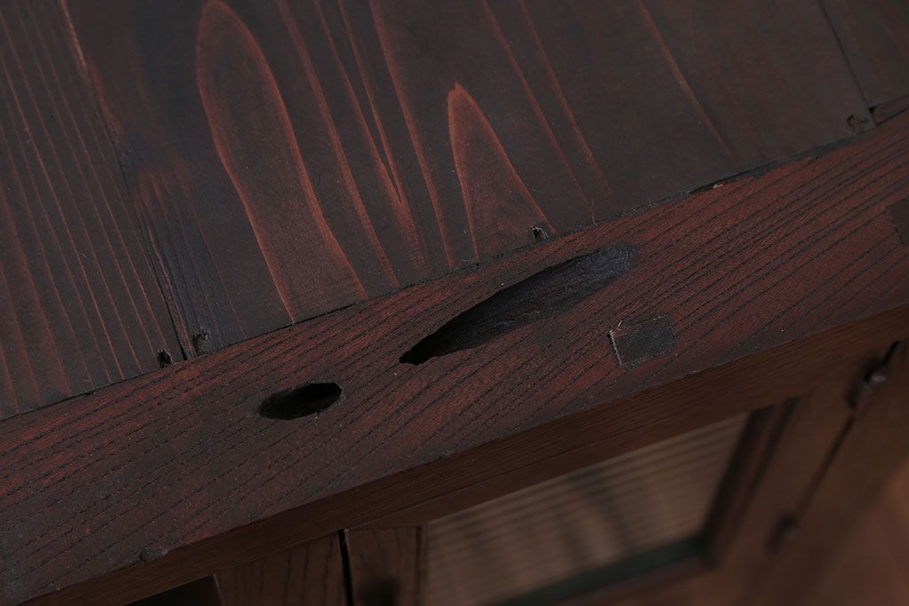 アンティーク家具　古民具・骨董　モールガラス入り!前面欅材の和製アンティーク収納棚