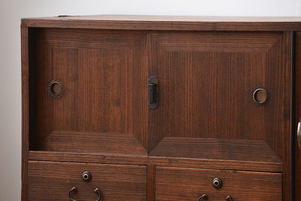 アンティーク家具　アンティーク　古い木製の和風な鉄脚ローボード