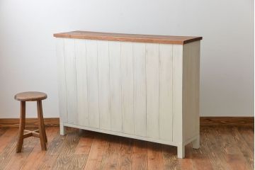 アンティーク家具　アンティークペイント　気泡ガラス入り!脚付きキャビネット