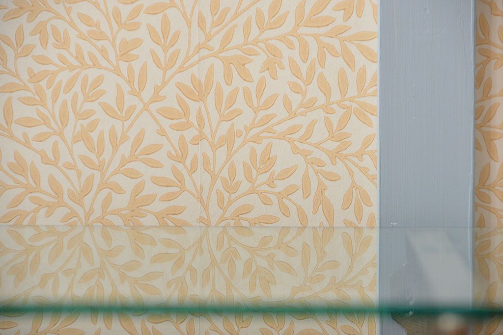 アンティーク家具　アンティーク　おしゃれな壁紙付きペイントガラスケース(ショーケース)