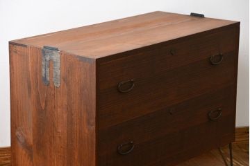 アンティーク家具　アンティーク　古い木製の和風な鉄脚ローボード(2)