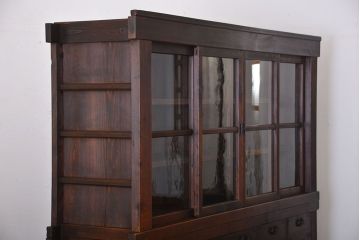 アンティーク家具　古民具・骨董　高級!4枚引き戸の重ね収納棚(水屋箪笥)