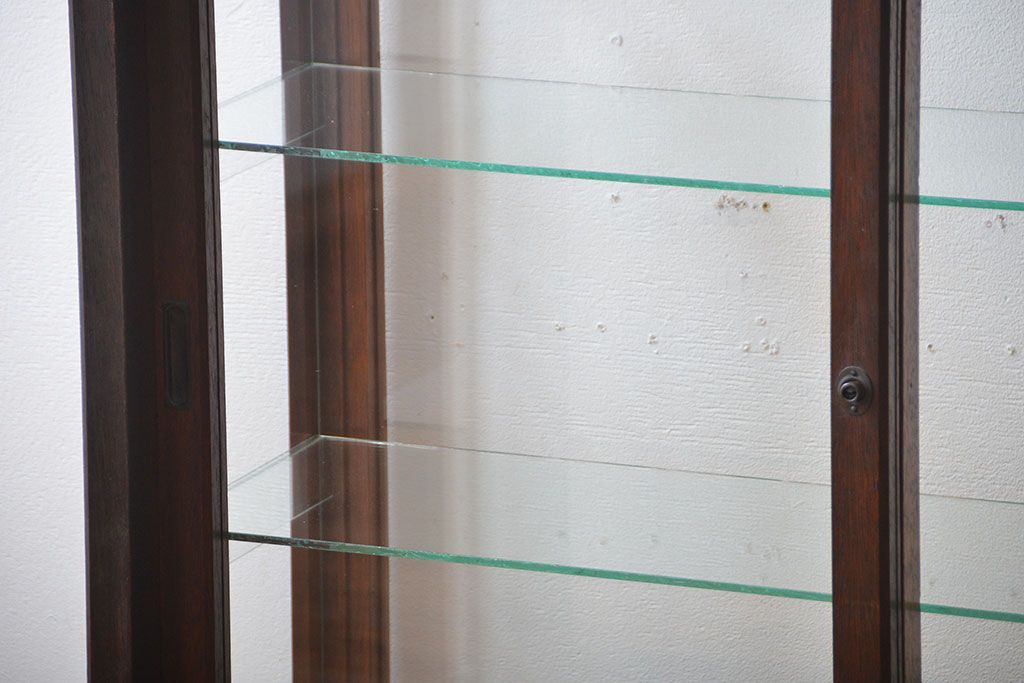 アンティーク家具　大正ロマン　モダンな薄型アンティークガラスケース(ショーケース)