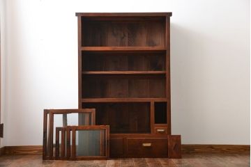 アンティーク家具　古民具・骨董　気泡ガラス入り!前面欅材のアンティーク水屋箪笥