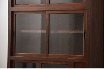 アンティーク家具　古民具・骨董　気泡ガラス入り!前面欅材のアンティーク水屋箪笥