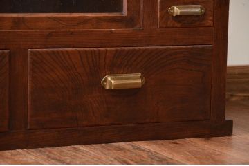 アンティーク家具　古民具・骨董　気泡ガラス入り!前面欅材のアンティーク水屋箪笥