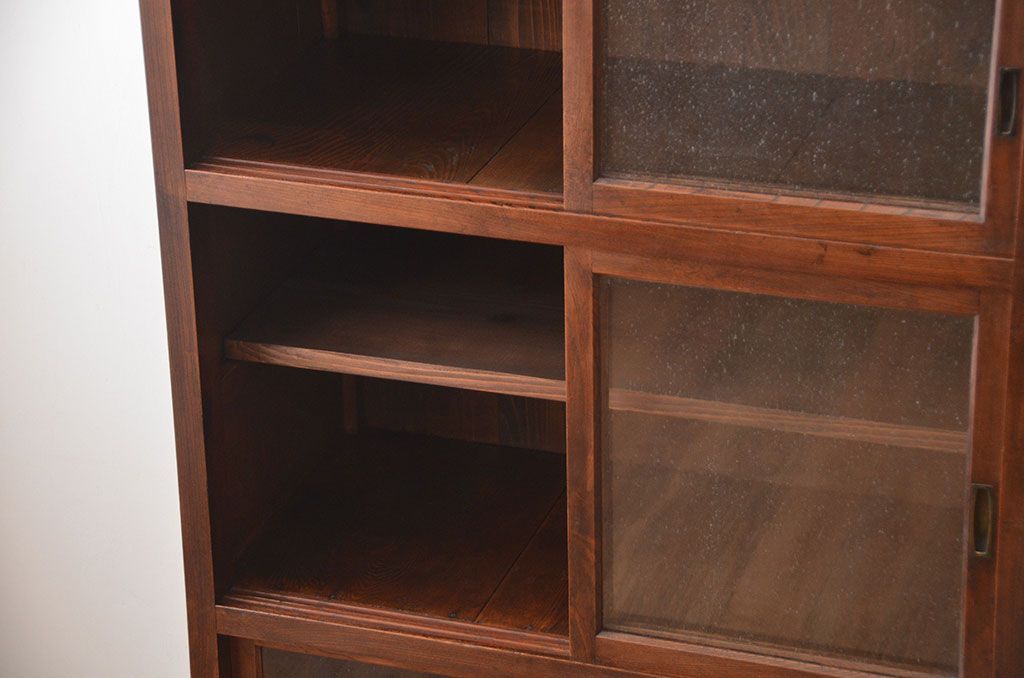 アンティーク家具　古民具・骨董　気泡ガラス入り!前面欅材のアンティーク水屋箪笥