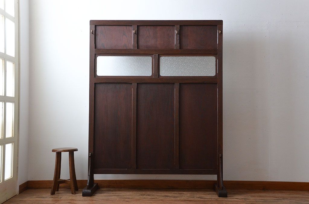 アンティーク雑貨　アンティーク ダイヤガラス入り!フック付きパーテーション(衝立て)