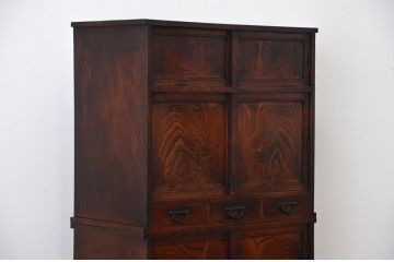 アンティーク家具　古民具・骨董　高級品!三方欅材の二段重ね三尺水屋箪笥