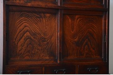 アンティーク家具　古民具・骨董　高級品!三方欅材の二段重ね三尺水屋箪笥