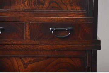 アンティーク家具　古民具・骨董　高級品!三方欅材の二段重ね三尺水屋箪笥