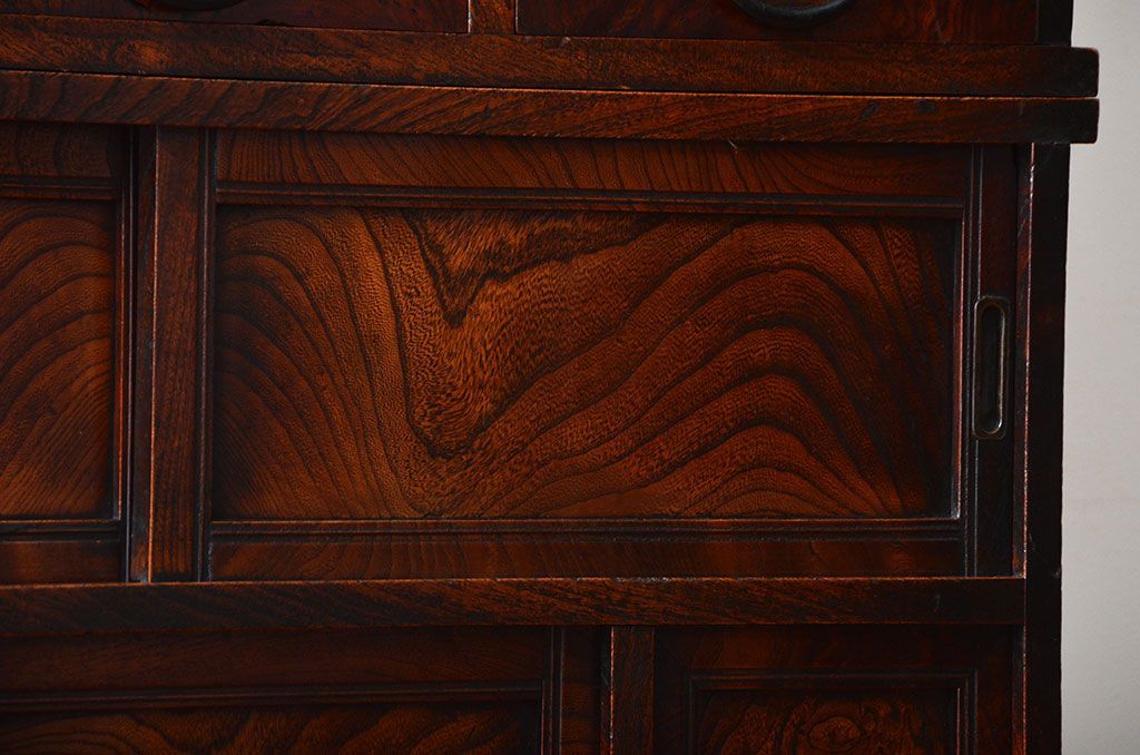 アンティーク家具　古民具・骨董　高級品!三方欅材の二段重ね三尺水屋箪笥