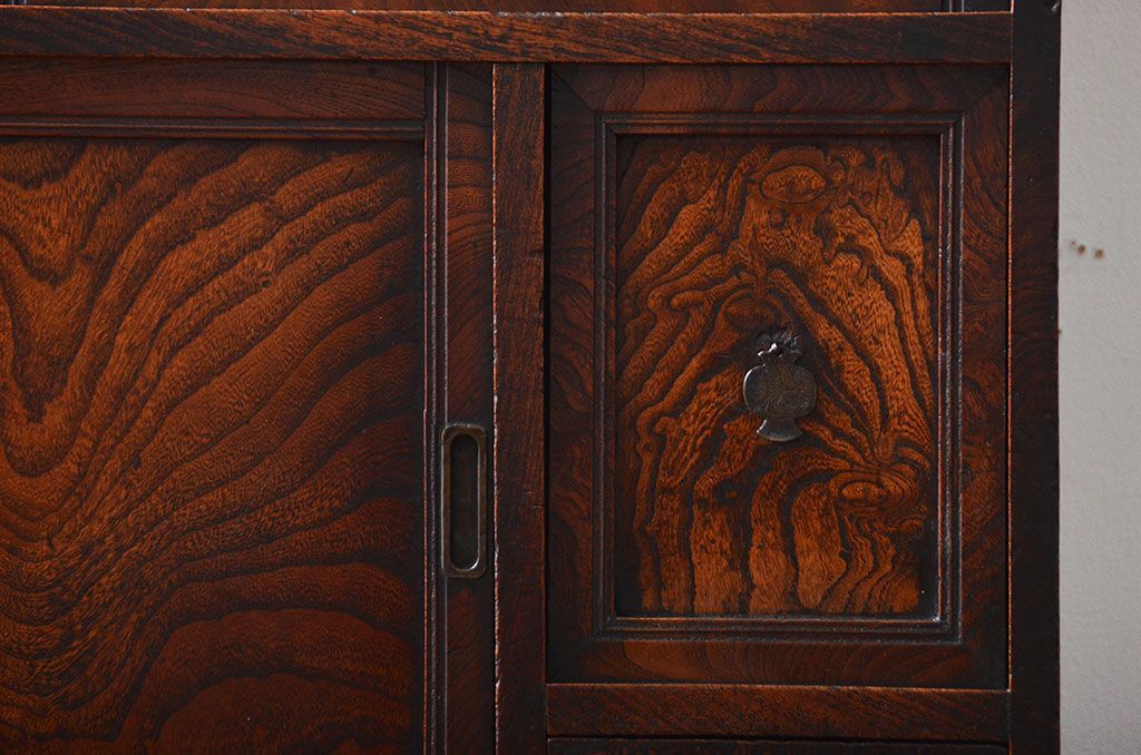 アンティーク家具　古民具・骨董　高級品!三方欅材の二段重ね三尺水屋箪笥