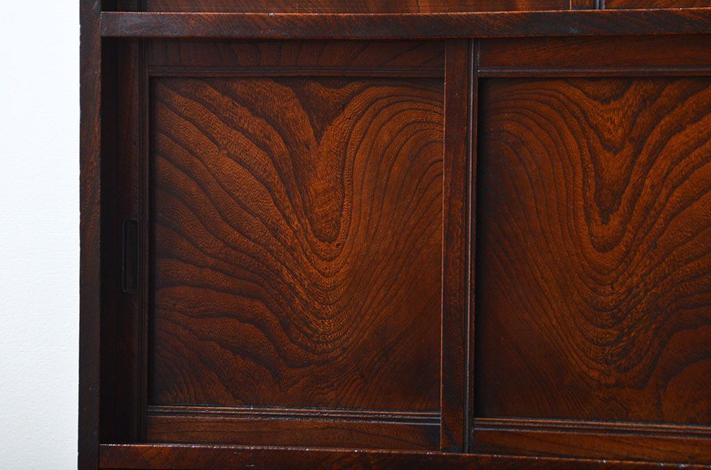 アンティーク家具　古民具・骨董　高級品!三方欅材の二段重ね三尺水屋箪笥