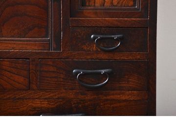 アンティーク家具　古民具・骨董　高級品!三方欅材の二段重ね三尺水屋箪笥