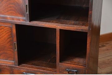 アンティーク家具　古民具・骨董　高級品!三方欅材の二段重ね三尺水屋箪笥