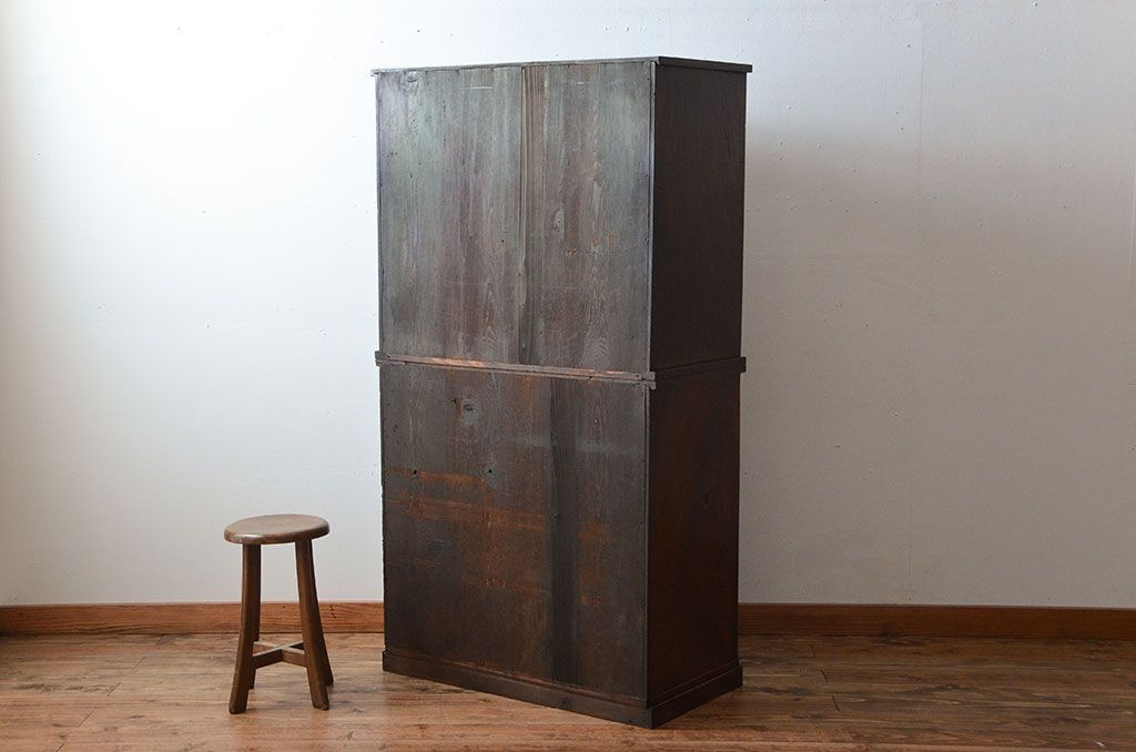 アンティーク家具　古民具・骨董　高級品!三方欅材の二段重ね三尺水屋箪笥