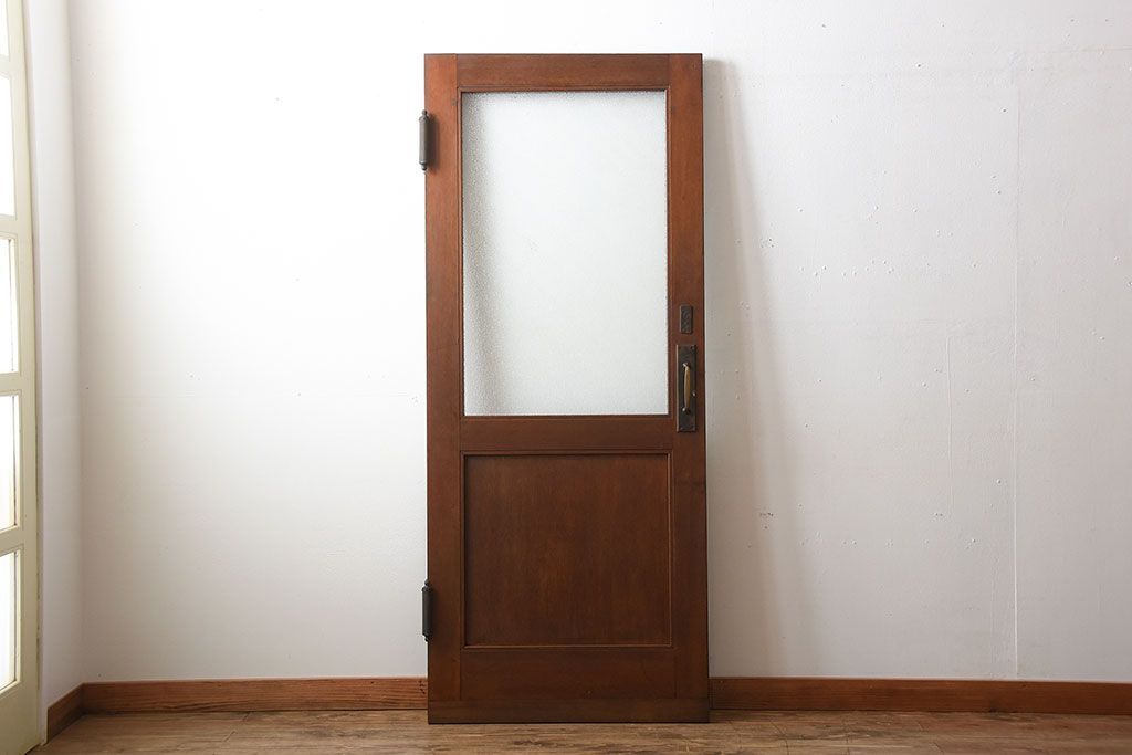 アンティーク　ダイヤガラス入り!古い木製の自由蝶番ドア