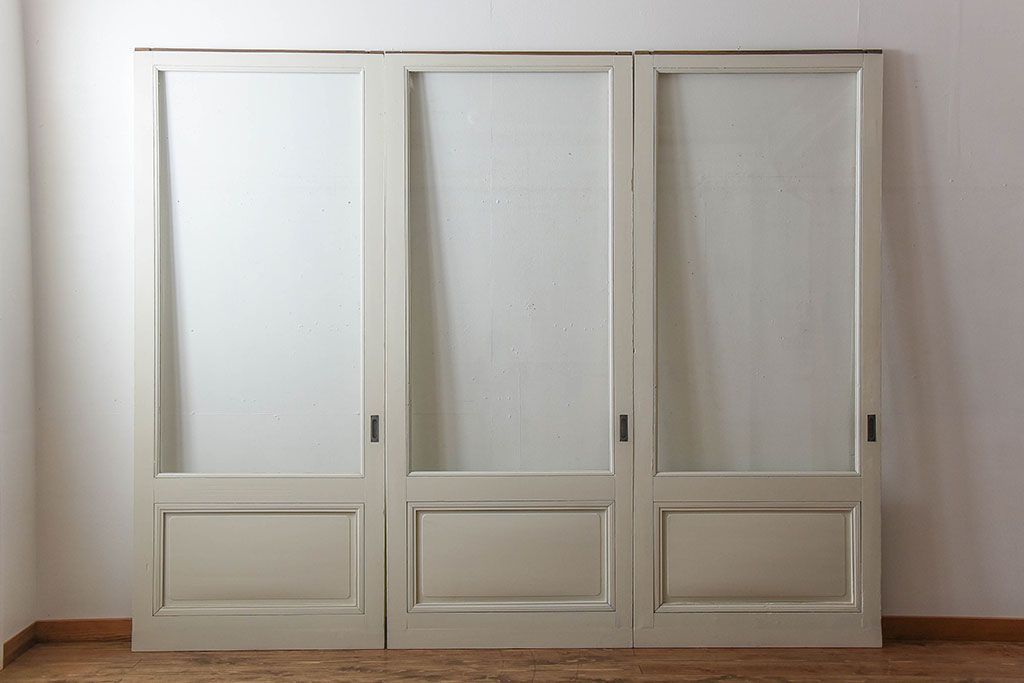 アンティーク　店舗にぴったり!背の高いペイント引き戸3枚セット