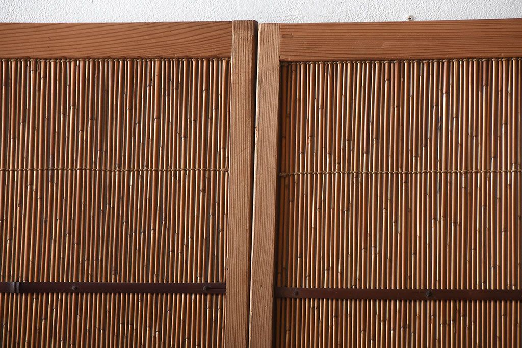 古民具・骨董　和製アンティークの趣のある簾戸(簀戸、葦戸)4枚セット(1)