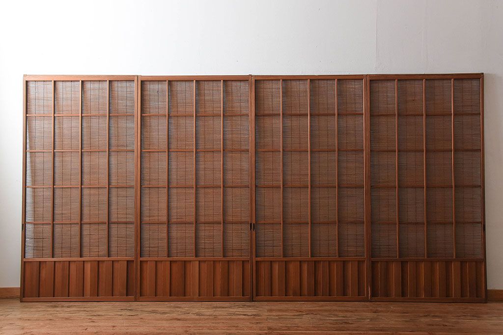 古民具・骨董　和製アンティークの趣のある簾戸(簀戸、葦戸)4枚セット(2)