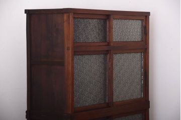 アンティーク家具　古民具・骨董　前面欅材のダイヤガラス入り重ね収納棚