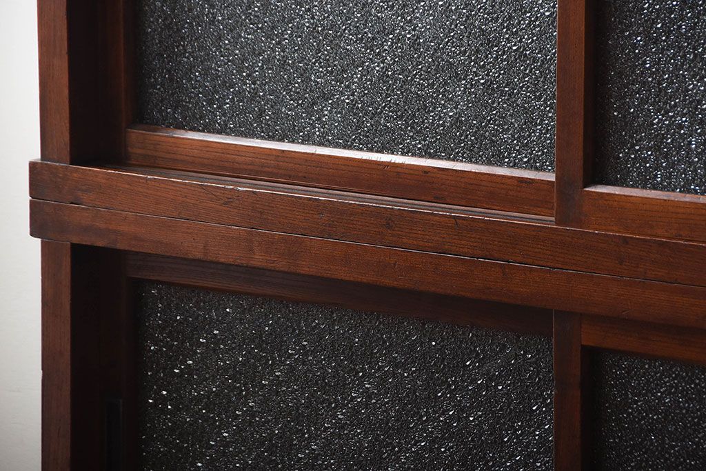 アンティーク家具　古民具・骨董　前面欅材のダイヤガラス入り重ね収納棚