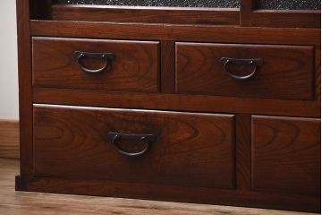 アンティーク家具　古民具・骨董　前面欅材のダイヤガラス入り重ね収納棚