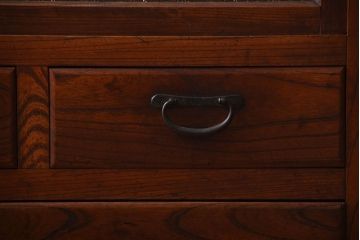 アンティーク家具　古民具・骨董　前面欅材のダイヤガラス入り重ね収納棚