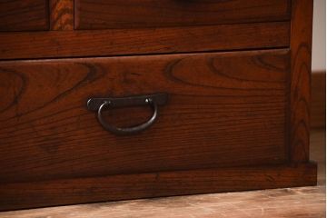 アンティーク家具　古民具・骨董　前面欅材のダイヤガラス入り重ね収納棚