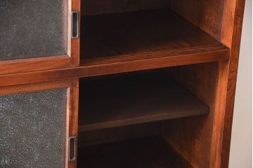 アンティーク家具　古民具・骨董　前面欅材のダイヤガラス入り重ね収納棚