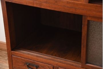 アンティーク家具　古民具・骨董　前面欅材のダイヤガラス入り重ね収納棚