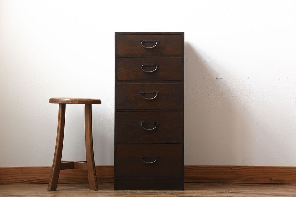 アンティーク家具　和製アンティーク　古い木製の縦型小引き出し