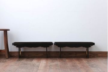 アンティーク雑貨　古民具・骨董　大正〜昭和初期・木製折り畳み膳2客(黒漆)