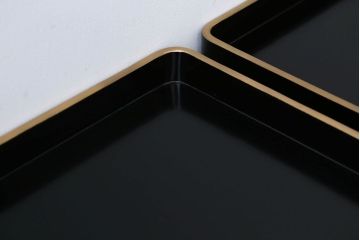 アンティーク雑貨　古民具・骨董　大正〜昭和初期・木製折り畳み膳2客(黒漆)