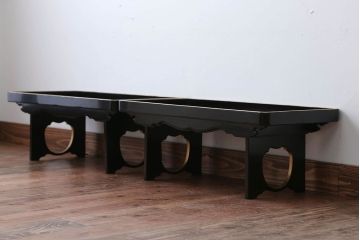 アンティーク雑貨　古民具・骨董　大正〜昭和初期・木製折り畳み膳2客(黒漆)