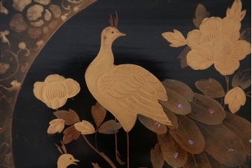 アンティーク雑貨　古民具・骨董　古い蒔絵梨地菓子箱(孔雀の図)