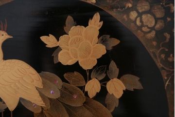 アンティーク雑貨　古民具・骨董　古い蒔絵梨地菓子箱(孔雀の図)