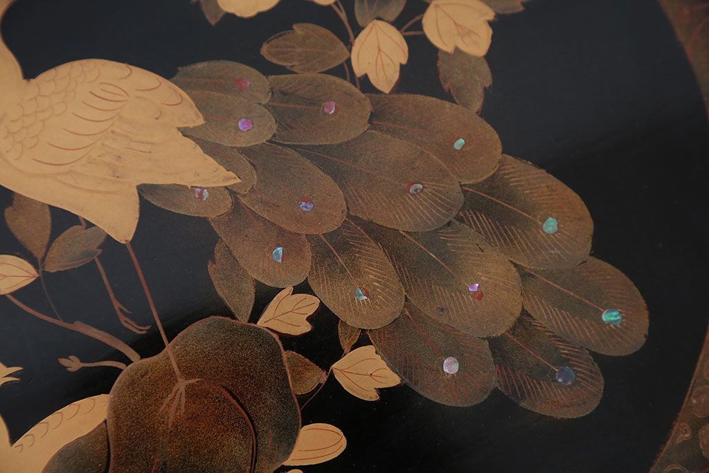 アンティーク雑貨　古民具・骨董　古い蒔絵梨地菓子箱(孔雀の図)