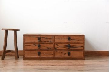 アンティーク家具　古民具・骨董　高級品!前面黒柿材・その他総桐材の6杯引き出し