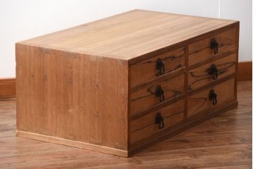 アンティーク家具　古民具・骨董　高級品!前面黒柿材・その他総桐材の6杯引き出し